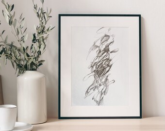 Original Artwork, Handmade Pencil Drawing,Contemporary Abstract Charcoal Work, Valentine's Day Gift, Wall Decor,Flow,River,Water,Black White