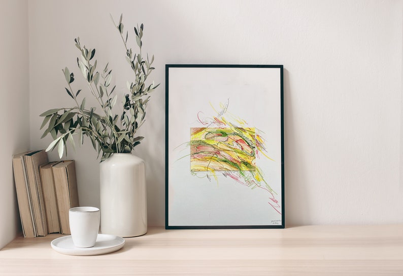 Original Artwork,Mixed Media Abstract Painting,Watercolor,Oil Pastels,Polychrome,Colour Pencils,Handmade,Spring,Drawing,Gift,Easter,Mother's image 1