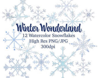 Watercolor Winter Clipart "Winter Wonderland" Watercolor Snowflakes PNG | JPG 300dpi
