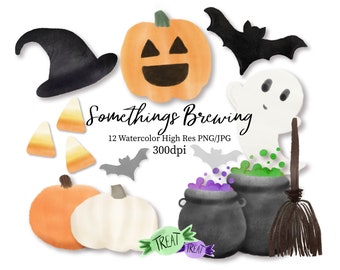 Acquerello Halloween Clipart "Somethings Brewing" PNG / JPG 300DPI
