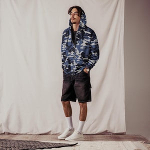 Blue Camouflage Unisex Zip Hoodie - Blue Camo Zip Hoodie – Sustainable Comfort in Style