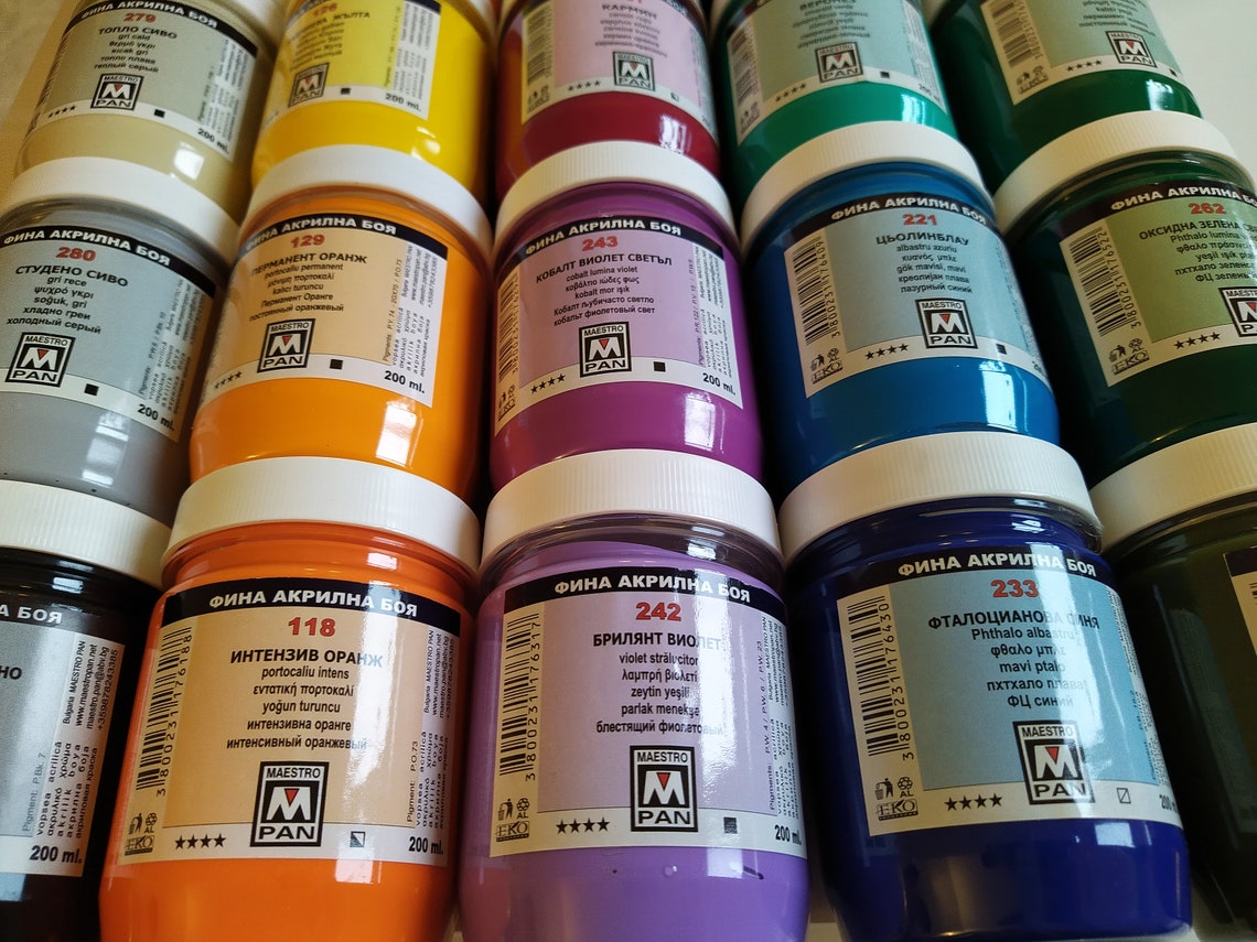 Acrylic Paints 200ml Plastic Jar 84 Colours Professional Etsy