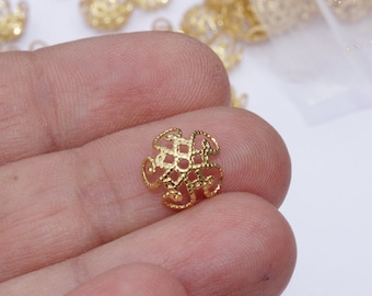 4 x 10 mm  18kt Gold plated brass flower bead cap for making jewelry, Filigree beads end cap findings for bracelets earrings necklaces.