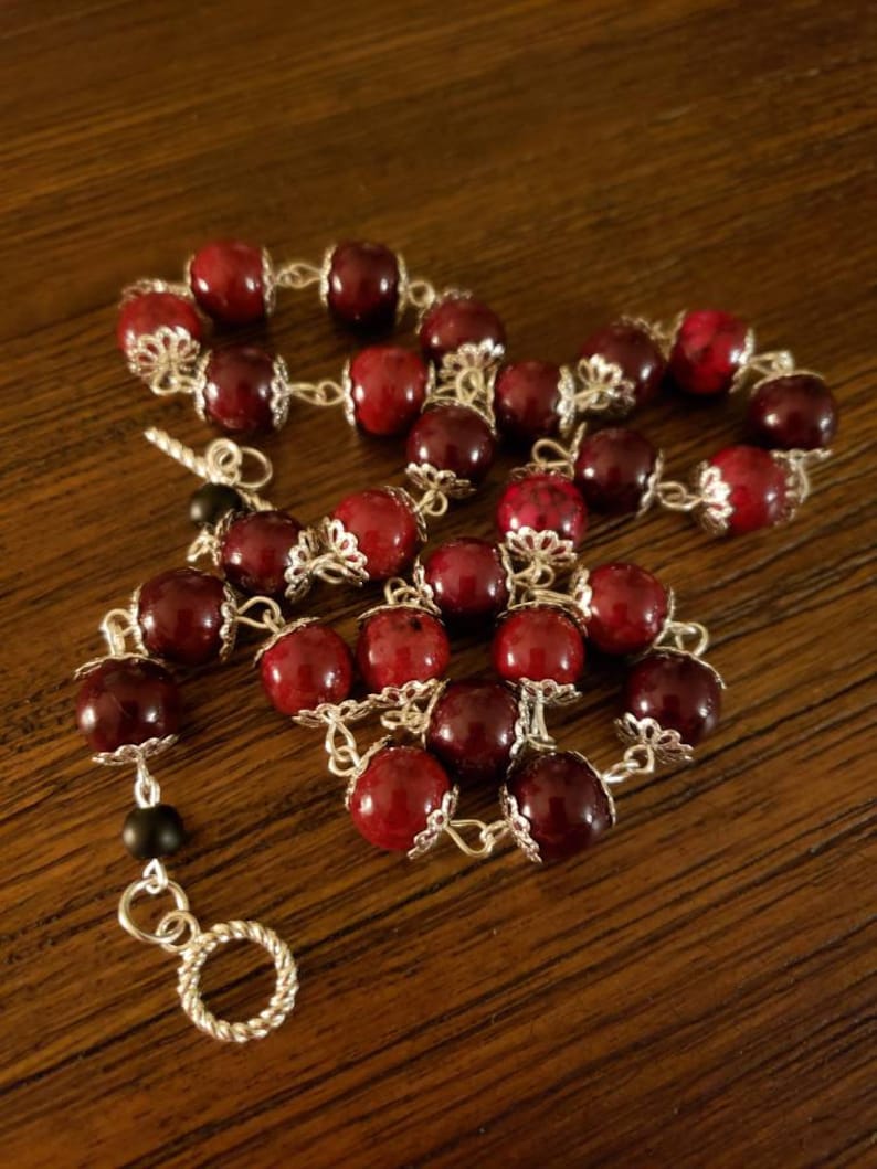 Dark red and silver necklace