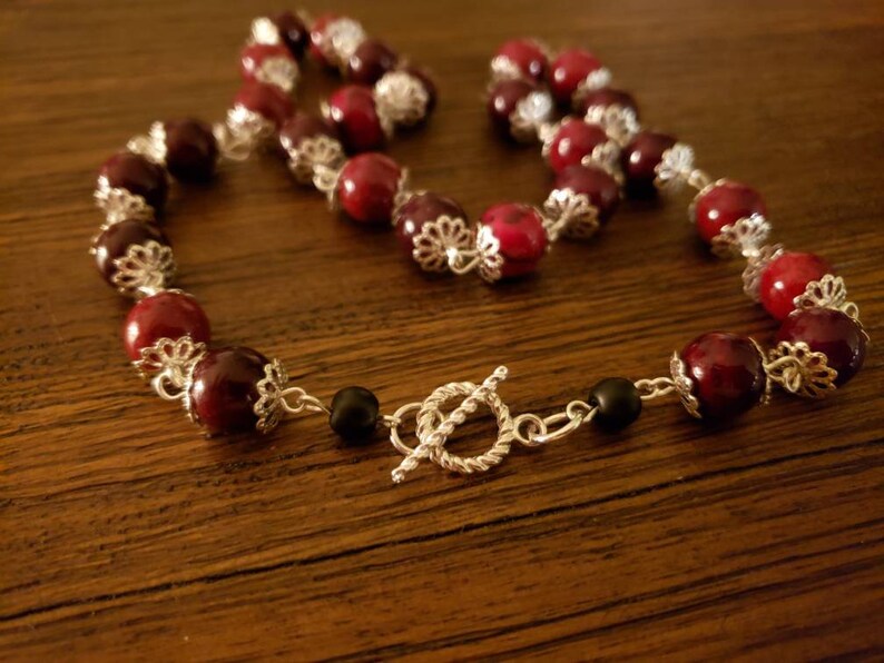 Dark red and silver necklace