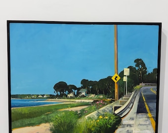 Vintage Original Oil Painting on Canvas, Landscape Road Scene attrb to Robert Dash