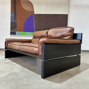Mid Century Brutalist Danish Pine and Leather Loveseat - Shipping Not Free, Msg for Estimate