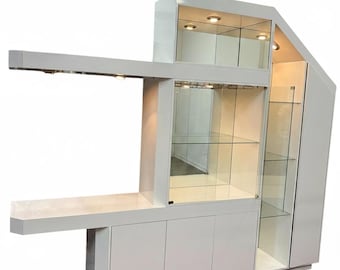 1980’s Postmodern White Lacquered Wall Unit Dry Bar Display Cabinet - Shipping Not Free, Message for Estimate