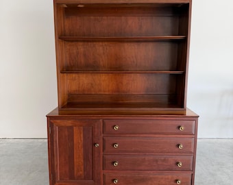 Mid Century Willett Solid Cherry Two Piece China Hutch (Credenza and Hutch Topper) - Shipping Not Free, Message for Estimate