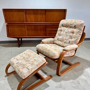 Vintage Danish Teak Cantilevered Lounge Chair and Ottoman Set - Shipping Not Free, Msg for Estimate