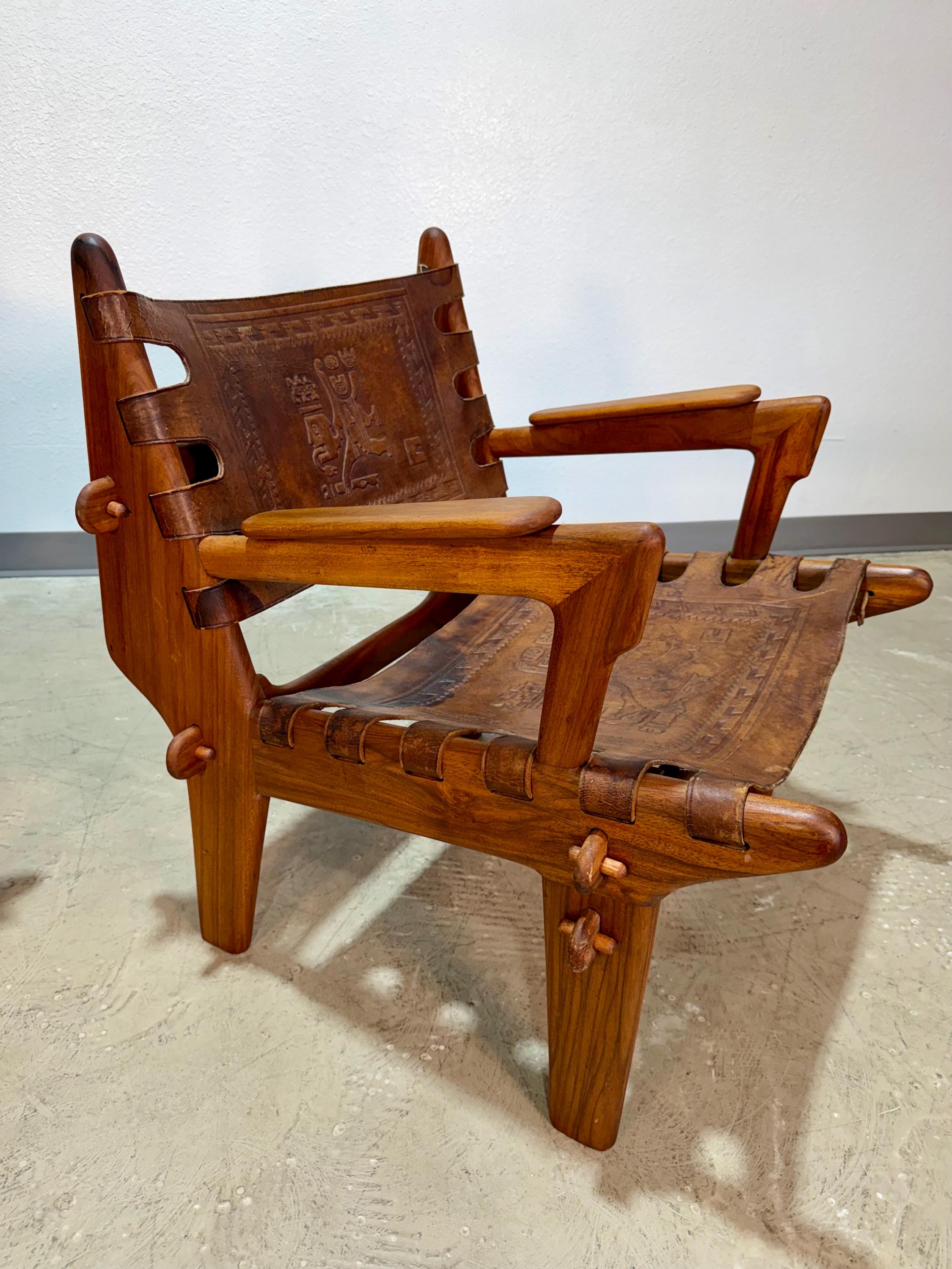 Pair of Mid Century Hand Tooled Leather Angel Pazmino Lounge