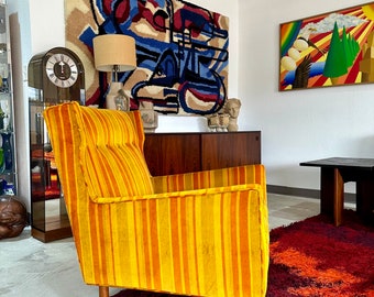 Mid Century Modern Striped Velvet Wingback Lounge Chair - Shipping Not Free, Msg for Estimate
