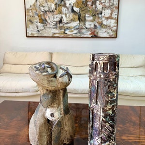 Monumental Vintage Brutalist Studio Pottery Cylinder Vase