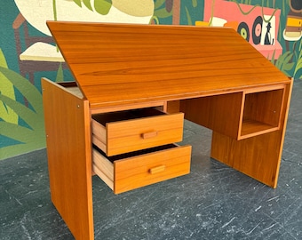 Danish Teak Adjustable Top Drafting Desk - Shipping Not Free, Message for Estimate