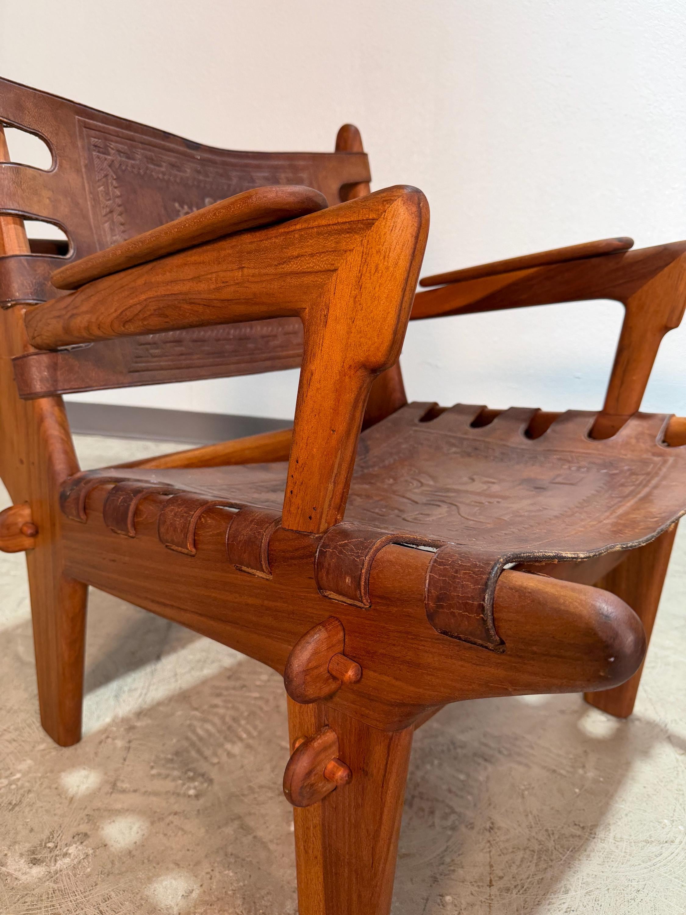 Pair of Mid Century Hand Tooled Leather Angel Pazmino Lounge