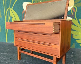 Mid Century Danish Modern Teak Vanity Small Boy Dresser by Nils Jonsson - Shipping Not Free, Message for Estimate