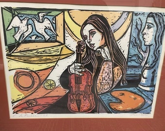 Vintage Irving Amen Signed Artist Proof Woodblock Print “pensee