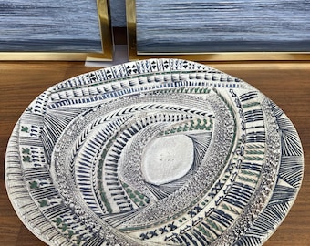 Mid Century Modern Studio Pottery Barbara Haring Shallow Console Bowl, Signed