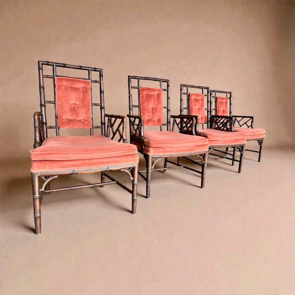 Vintage Hollywood Regency Faux Bamboo Chinese Chippendale Armchairs, Set of 4 - Shipping Not Free, Msg for Estimate