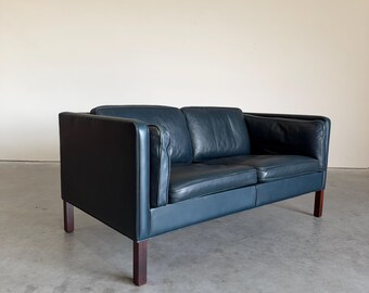 Vintage Mid Century Danish Navy Leather Borge Mogensen 2 Seat Sofa  - Shipping Not Free, Msg for Estimate