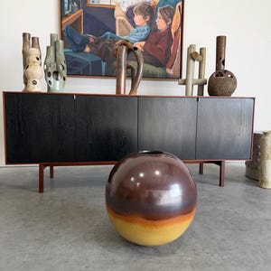 Extra Large Vintage Studio Pottery Floor Ball Vase, 17”H, Signed