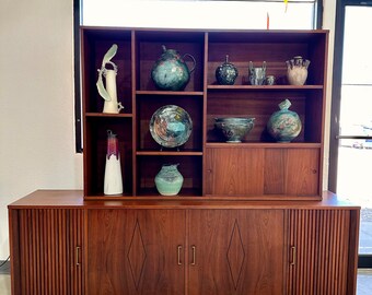 Mid Century Walnut Credenza Display Cabinet Wall Unit - Shipping Not Free, Msg for Estimate