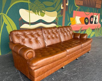Vintage Brown Leather Tufted Sofa - Shipping Not Free, Msg for Estimate