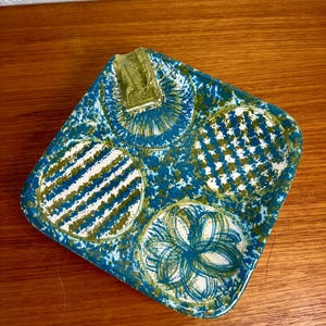 Bitossi for Raymor Italian Mid Century Modern Ceramic Ashtray Catch All Dish Blue and Green