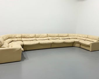 Vintage Postmodern Cream Leather Modular Sectional, 6pcs - Shipping Not Free, Msg for Estimate