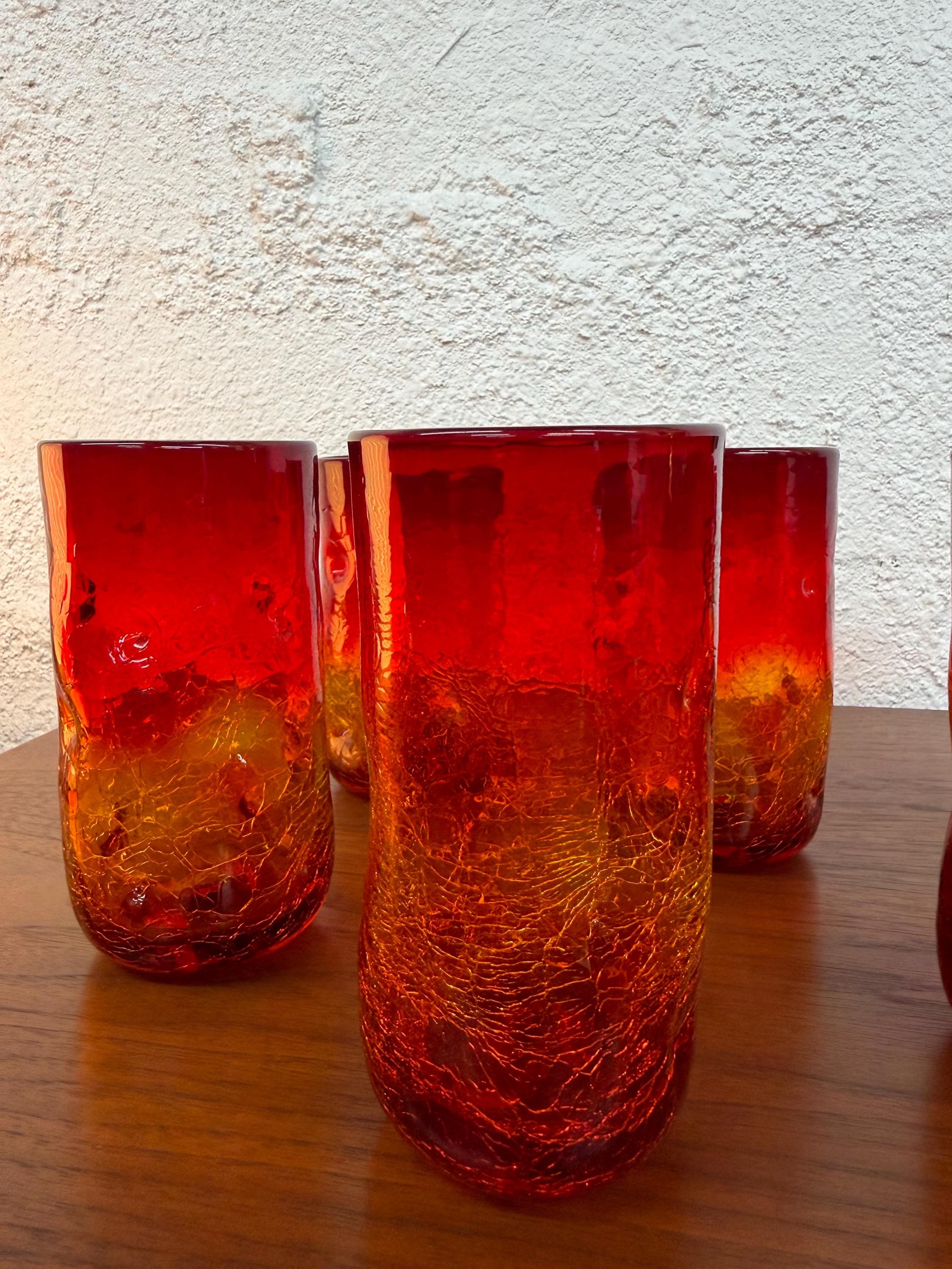 Blenko 418LC Crackled Large Dimple Glass in Tangerine, Price per Piece ...