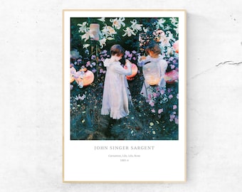 Paper lantern art. Carnation, Lily, Lily, Rose by John Singer Sargent, poster print.