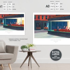 Extra groot, Nighthawks van Hopper, posterprint. Dikke kaart. Professioneel gereproduceerde poster met verbeterde kleur. Massief 47 inch breed.
