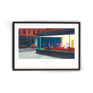 Edward Hopper, Nighthawks, from 1942, poster prints. Enhanced colours. A4, A3, A2 and A1 Hopper print. Hopper Cafe painting.