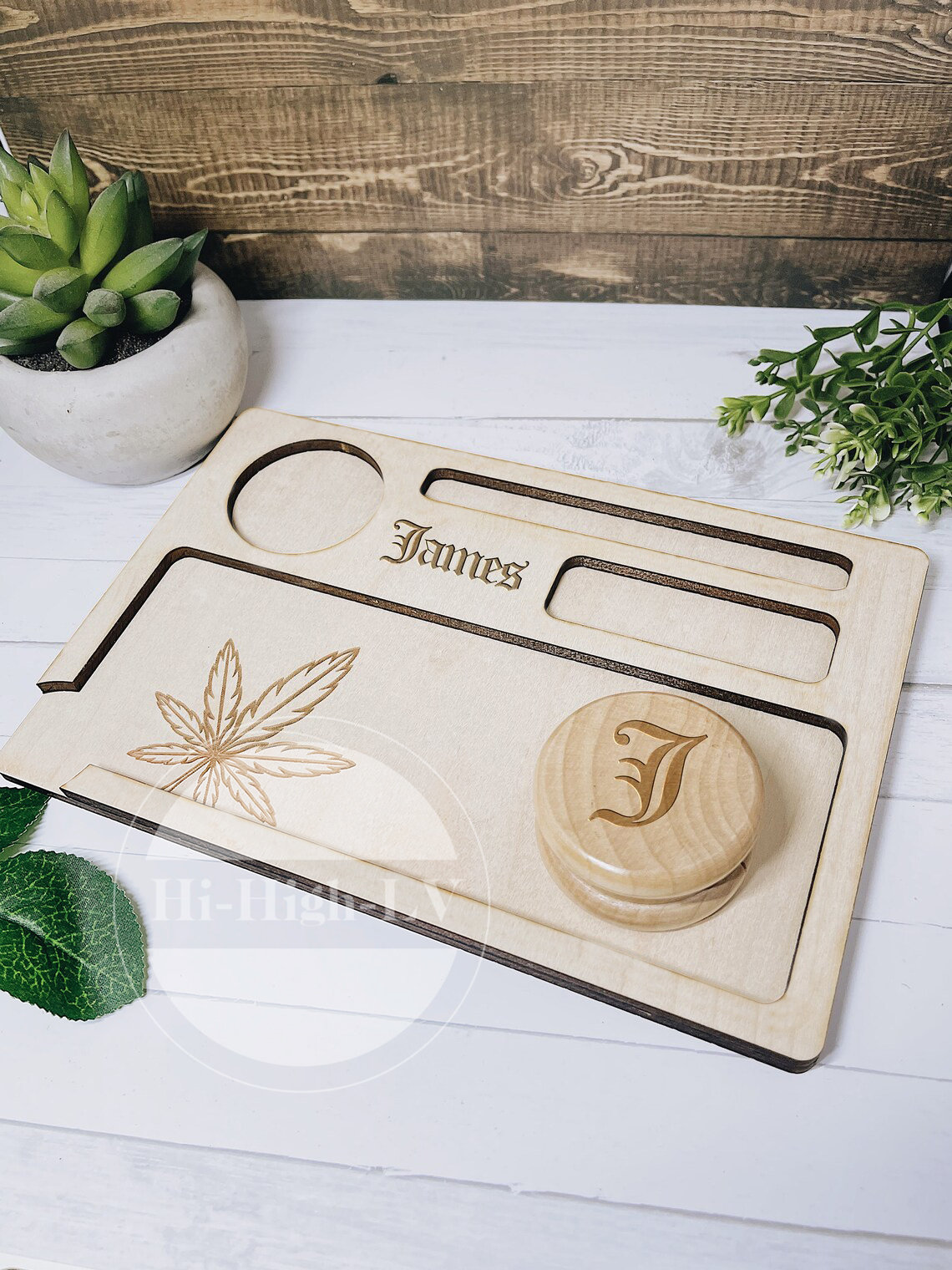 Personalized Rolling Tray With Wooden Grinder Set Customized Etsy
