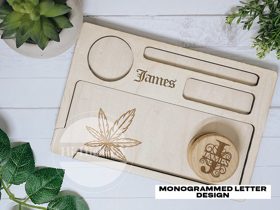 Personalized Rolling Tray With Wooden Grinder Set Customized Etsy