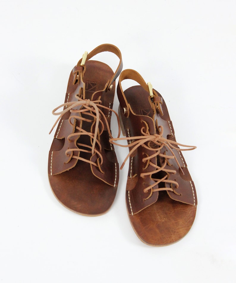 Brown Leather Sandals, Handmade Greek Sandals, Lace Up Flat Sandal, Handmade Sandals, Tan Sandals, Black Sandals, White Sandals image 3