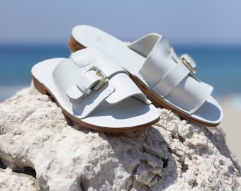 Leather Sandal with Buckle| White Leather Sandal| Black Leather Sandal| Women Sandal| Brown Leather Sandal| Green Sandal| Summer Shoe