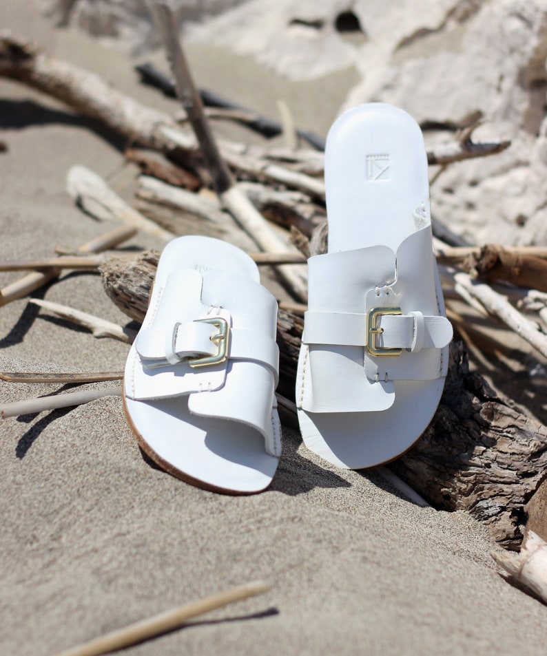 Leather Sandal with Buckle White Leather Sandal Black Leather Sandal Women Sandal Brown Leather Sandal Green Sandal Summer Shoe image 2