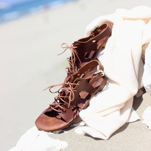Brown Leather Sandals, Handmade Greek Sandals, Lace Up Flat Sandal, Handmade Sandals, Tan Sandals, Black Sandals, White Sandals image 2