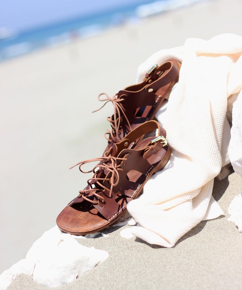 Brown Leather Sandals, Handmade Greek Sandals, Lace Up Flat Sandal, Handmade Sandals, Tan Sandals, Black Sandals, White Sandals image 2