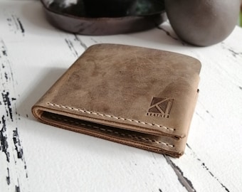Billetera de cuero personalizada-Slim cartera de cuero genuino-cartera de cuero hecha a mano para ella para él-titular de la tarjeta-billetera de cuero minimalista