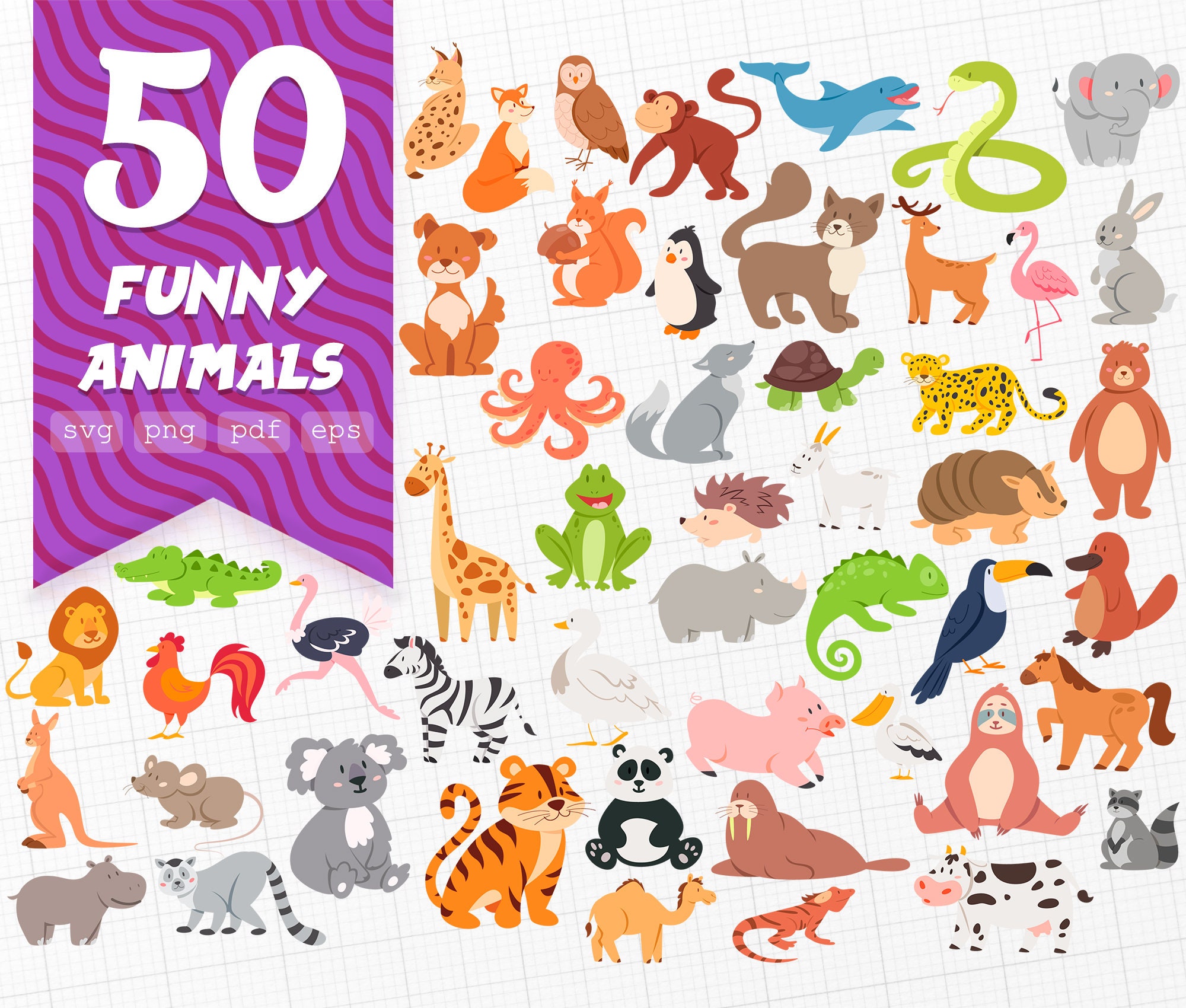 cute animals drawing svg zoo animal cut files jungle animal etsy