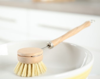 Reusable bamboo dish brush with interchangeable head