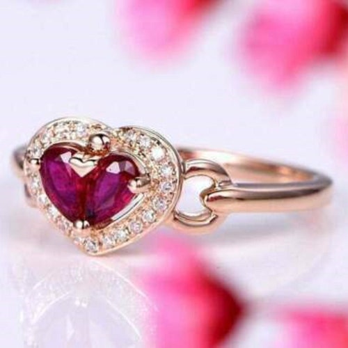 3Ct Pear Cut Pink Ruby Diamond Halo Women - shops Girls Engagement Ring 925 Sterling Silver 14K Rose Gold Over
