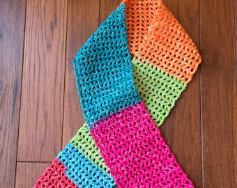 Child Scarf, Hand Crocheted Scarf, Bright Scarf