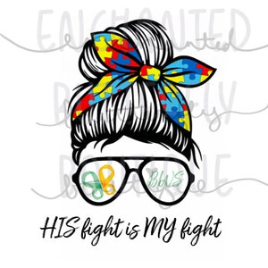 Bws autism messy bun awareness Image for sublimation