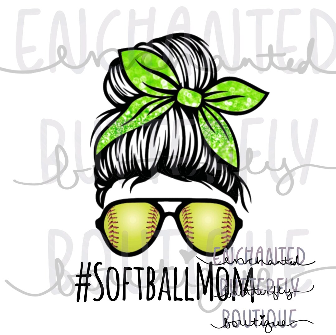 Lime Green Softball Mom Messy Bun PNG Etsy