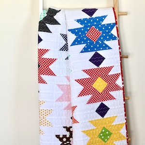Modern Multicolor Rainbow Quilt | Large Southwestern Homemade Quilt | Handmade Rainbow Polka Dot Quilt | Bright Colors Tahoe Quilt