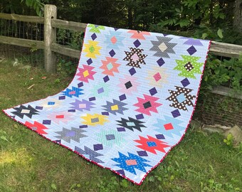 Modern Multicolor Rainbow Quilt | Large Southwestern Homemade Quilt | Handmade Rainbow Polka Dot Quilt | Bright Colors Tahoe Quilt