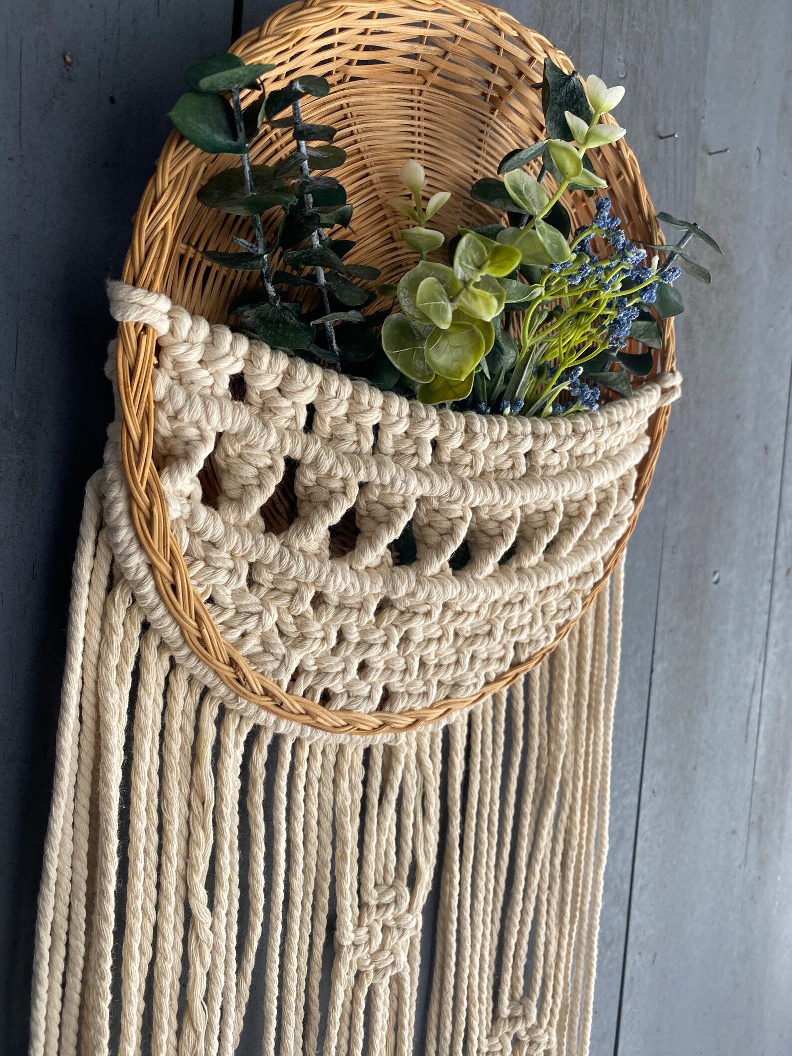 Macrame wicker basket wall hanging | Etsy